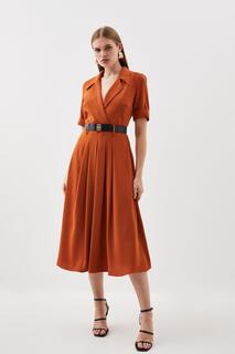 Мягкое приталенное платье мидакси с поясом Karen Millen, оранжевый