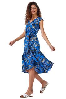 Платье с глубоким подолом и цветочным принтом Roman, синий