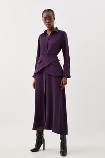 Мягкое приталенное платье-рубашка макси с поясом Karen Millen, фиолетовый