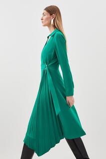 Мягкое приталенное платье-рубашка со складками и поясом Karen Millen, зеленый