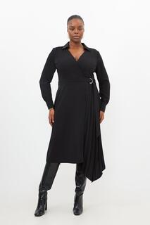 Мягкое приталенное платье-рубашка со складками и поясом больших размеров Karen Millen, черный