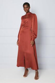 Высокое атласное платье миди премиум-класса со сборками и пуговицами Wallis, оранжевый