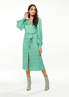 Мятное жаккардовое платье с разрезом в стиле 70-х годов Liquorish, зеленый