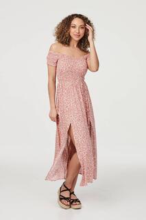 Платье с открытыми плечами и цветочным принтом Izabel London, розовый