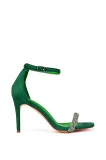 Сандалии на высоком каблуке &apos;Peyton&apos; со стразами и ремешками для вечеринок и квадратным носком на шпильке XY London, зеленый