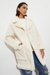 Высокое роскошное пальто из замши из искусственного меха Dorothy Perkins, белый