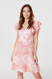 Платье с короткими рукавами и принтом листьев Izabel London, розовый