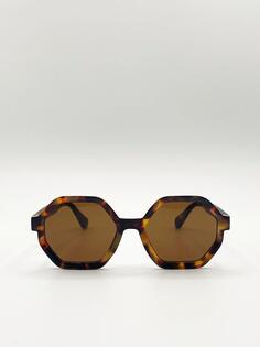 Крупные солнцезащитные очки в шестиугольной оправе черепаховой расцветки SVNX, коричневый
