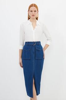 Юбка-миди из эластичной джинсовой ткани Karen Millen, синий