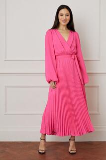 Высокое плиссированное платье макси с запахом Wallis, розовый