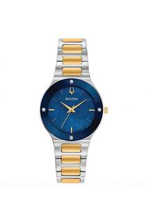 Классические аналоговые кварцевые часы из нержавеющей стали - 98R273 Bulova, синий