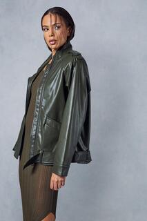 Байкерская куртка из искусственной кожи со вставками MISSPAP, хаки