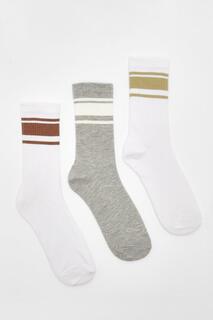 Набор из 3 спортивных носков Tonal Stripe boohoo, коричневый