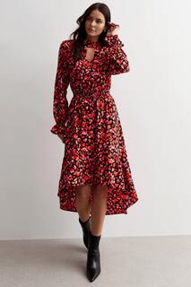 Платье с рюшами и высоким низким подолом с принтом в форме сердца Cutie London, красный