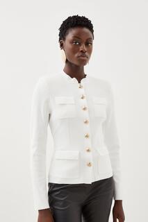 Вязаная куртка премиум-класса с пуговицами для контурирования тела из смесовой вискозы спереди Karen Millen, белый