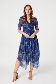 Платье с цветочным принтом и запахом Izabel London, синий