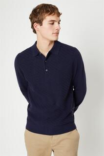 Вязаная рубашка-поло с длинными рукавами и узором «елочка» Burton, темно-синий