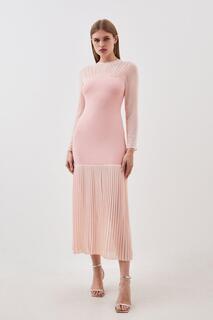 Платье смешанной вязки с тканой повязкой в ​​форме фигуры Karen Millen, розовый