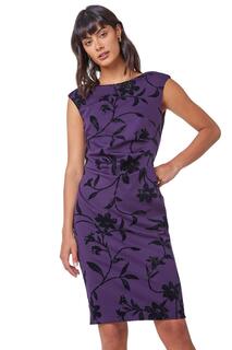 Платье со складками и фактурным мерцающим цветочным принтом Roman, фиолетовый