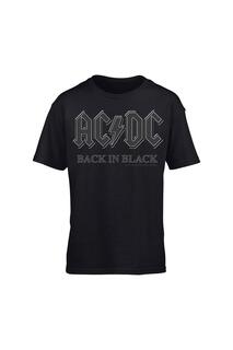 Назад в черной футболке AC/DC, черный