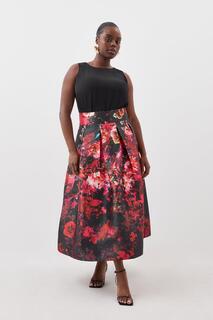 Плюс размер Атласная саржевая тканая макси-юбка для выпускного с цветочным принтом Karen Millen, мультиколор
