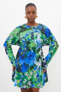 Плюс размер Мини-платье из крепа с крыльями летучей мыши и цветочным принтом джунглей Karen Millen, мультиколор