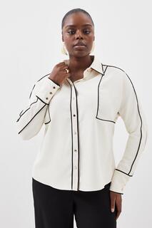 Плюс размер Контрастная тканая рубашка из твила с карманами Karen Millen, белый