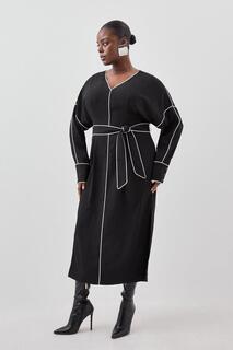 Плюс размер Однотонное атласное креповое платье макси с контрастной окантовкой Karen Millen, черный