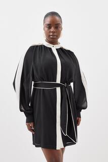 Плюс размер Моно тканое мини-платье в стиле милитари с поясом Karen Millen, черный
