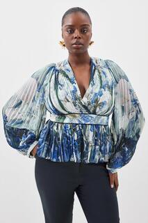 Плюс размер Плиссированная блузка с разбросанным цветочным принтом Karen Millen, мультиколор