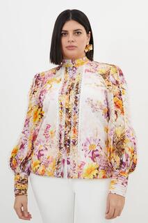 Плюс размер Тканая блузка с высоким воротником и цветочным принтом Karen Millen, мультиколор