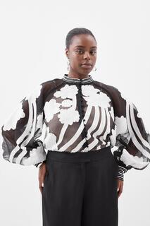 Плюс размер Тканая блузка на пуговицах с аппликацией из органди Karen Millen, мультиколор