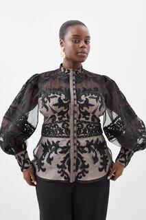 Плюс размер Тканая блузка с аппликацией в стиле барокко Karen Millen, черный