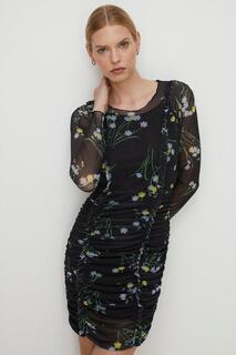 Сетчатое мини-платье с цветочным принтом и оверлоком Oasis, мультиколор