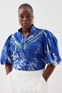 Плюс размер Шелковая хлопковая блузка с цветочным принтом Karen Millen, мультиколор