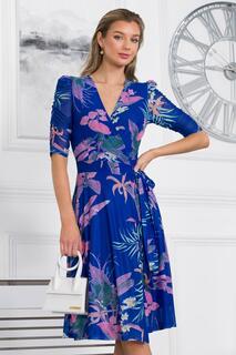 Сетчатое платье Elodea со рюшами и запахом на рукавах Jolie Moi, синий