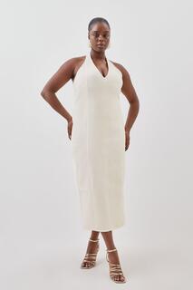 Плюс размер Фигура Повязка Текстурированное вязаное платье миди Karen Millen, белый