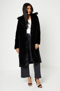 Плюшевое пальто с открытым воротником из искусственного меха Petite Oasis, черный