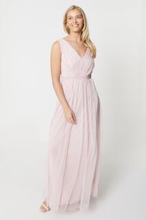 Сетчатое платье макси для подружек невесты с пайетками Debut London Debenhams, розовый