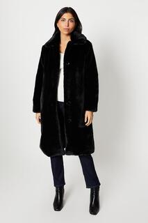Плюшевое длинное пальто на пуговицах из искусственного меха Wallis, черный