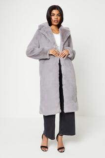 Плюшевое пальто с открытым воротником из искусственного меха Petite Oasis, серый