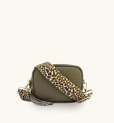 Кожаная сумка через плечо Latte с ремешком в виде гепарда лимонного цвета Apatchy London, коричневый