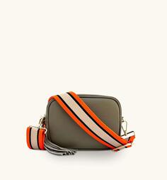 Кожаная сумка через плечо Latte с оранжевым, коричневым и черным ремешком в полоску Apatchy London, коричневый
