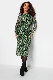 Сетчатое платье миди с животным принтом M&amp;Co, зеленый M&Co
