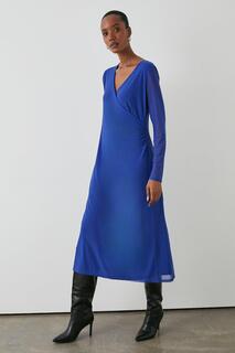 Сетчатое платье миди с длинными рукавами и запахом Debenhams, синий