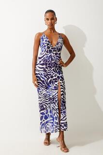 Пляжное платье макси с абстрактным принтом и украшением Karen Millen, синий
