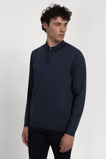 Трикотажная футболка-поло с длинными рукавами из переработанного материала Larsson &amp; Co, синий