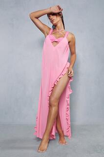 Пляжное платье макси с оборками MISSPAP, розовый