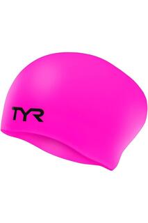 Силиконовая шапочка для плавания без морщин на длинные волосы Tyr, розовый