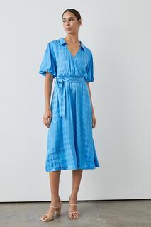 Синее атласное жаккардовое платье с запахом Debenhams, синий
